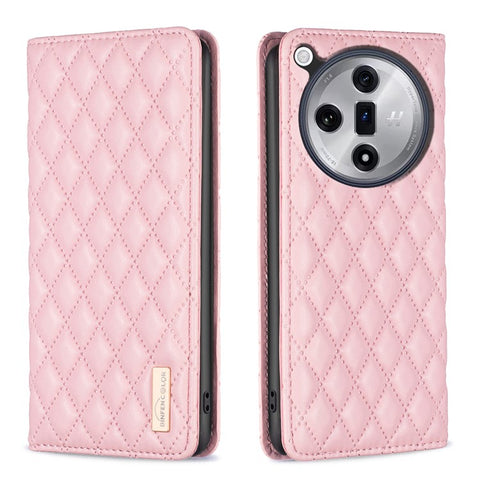 BINFEN COLOR BF Style-16 For Oppo Find X7 5G Case Rhombus Grid Leather Cover with Card Slots