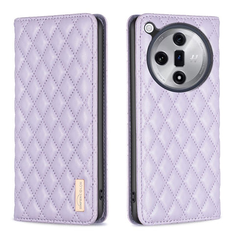 BINFEN COLOR BF Style-16 For Oppo Find X7 5G Case Rhombus Grid Leather Cover with Card Slots