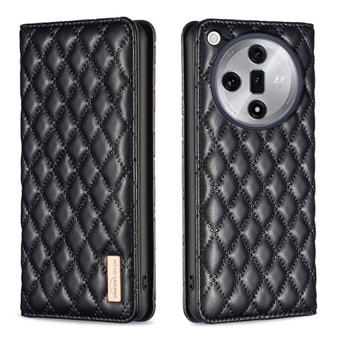 BINFEN COLOR BF Style-16 For Oppo Find X7 5G Case Rhombus Grid Leather Cover with Card Slots