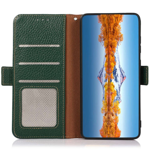 KHAZNEH For Oppo Find X7 5G Case Genuine Cow Leather+TPU Litchi Texture Phone Cover