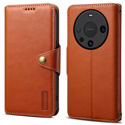 DENIOR For Huawei Mate 60 Leather Case Cowhide Texture Wallet Cover
