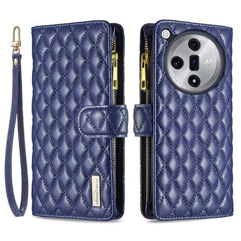 BINFEN COLOR BF Style-15 For Oppo Find X7 Ultra Case Rhombus Imprinted Zipper Pocket Phone Cover