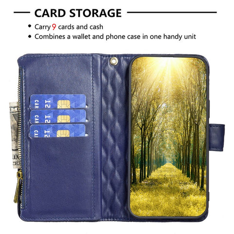 BINFEN COLOR BF Style-15 For Oppo Find X7 Ultra Case Rhombus Imprinted Zipper Pocket Phone Cover