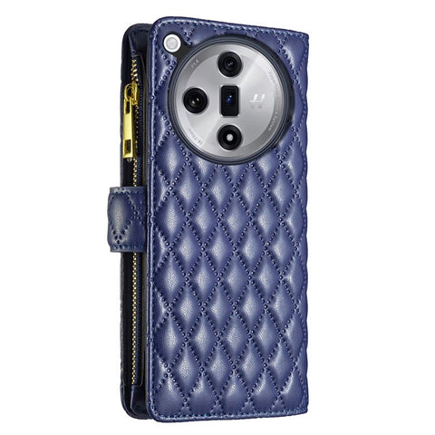 BINFEN COLOR BF Style-15 For Oppo Find X7 Ultra Case Rhombus Imprinted Zipper Pocket Phone Cover