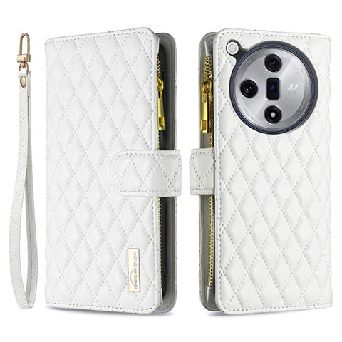 BINFEN COLOR BF Style-15 For Oppo Find X7 Ultra Case Rhombus Imprinted Zipper Pocket Phone Cover