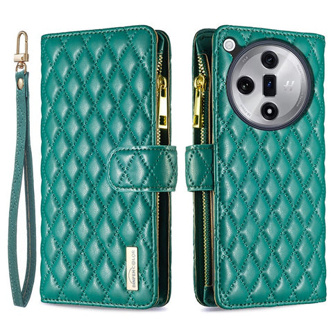 BINFEN COLOR BF Style-15 For Oppo Find X7 Ultra Case Rhombus Imprinted Zipper Pocket Phone Cover