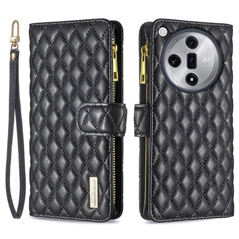 BINFEN COLOR BF Style-15 For Oppo Find X7 Ultra Case Rhombus Imprinted Zipper Pocket Phone Cover