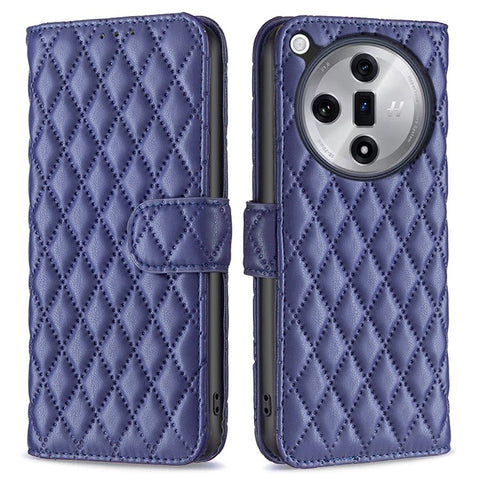 BINFEN COLOR BF Style-14 For Oppo Find X7 Ultra Phone Case Rhombus Leather Folio Flip Stand Cover