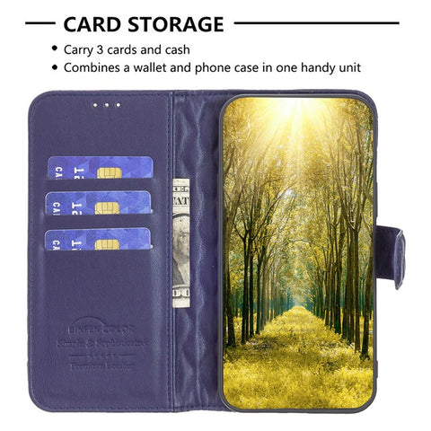 BINFEN COLOR BF Style-14 For Oppo Find X7 Ultra Phone Case Rhombus Leather Folio Flip Stand Cover