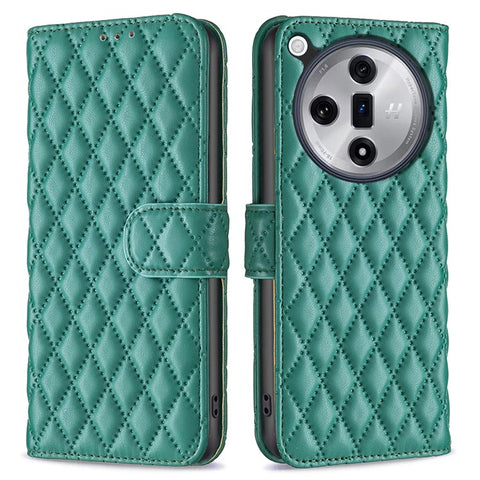 BINFEN COLOR BF Style-14 For Oppo Find X7 Ultra Phone Case Rhombus Leather Folio Flip Stand Cover