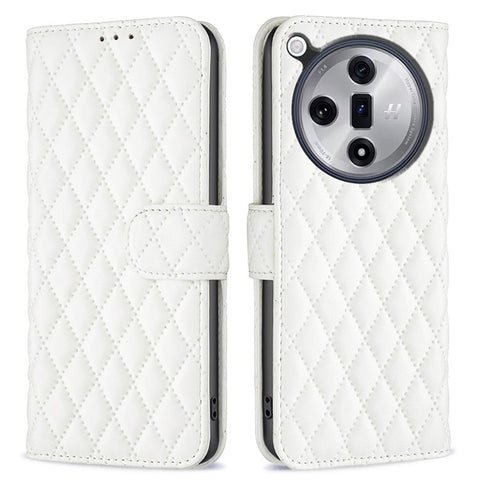 BINFEN COLOR BF Style-14 For Oppo Find X7 Ultra Phone Case Rhombus Leather Folio Flip Stand Cover