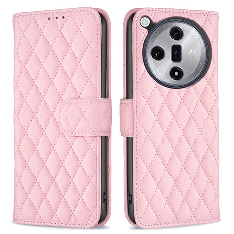 BINFEN COLOR BF Style-14 For Oppo Find X7 Ultra Phone Case Rhombus Leather Folio Flip Stand Cover