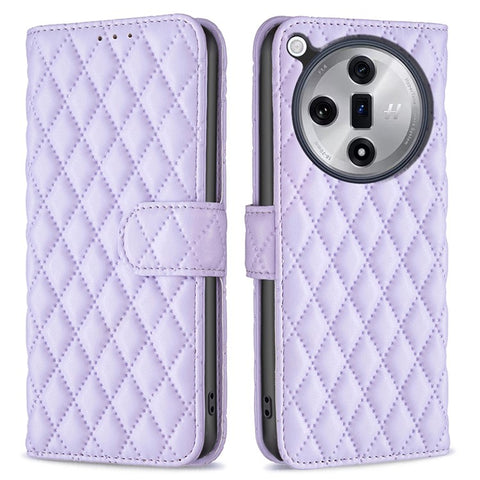 BINFEN COLOR BF Style-14 For Oppo Find X7 Ultra Phone Case Rhombus Leather Folio Flip Stand Cover