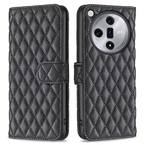 BINFEN COLOR BF Style-14 For Oppo Find X7 Ultra Phone Case Rhombus Leather Folio Flip Stand Cover