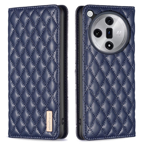 BINFEN COLOR BF Style-16 For Oppo Find X7 Ultra Phone Case Rhombus Grid Cover Card Holder