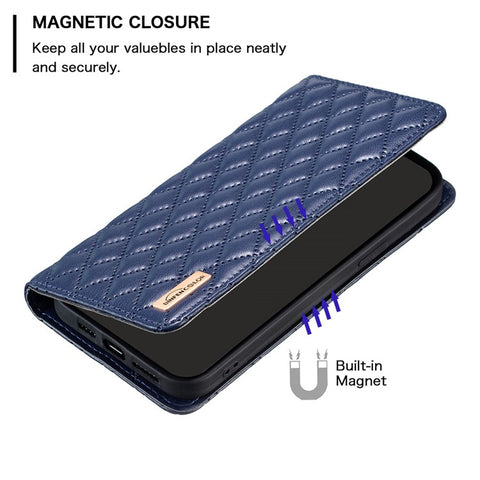 BINFEN COLOR BF Style-16 For Oppo Find X7 Ultra Phone Case Rhombus Grid Cover Card Holder