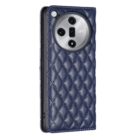 BINFEN COLOR BF Style-16 For Oppo Find X7 Ultra Phone Case Rhombus Grid Cover Card Holder