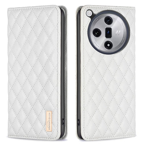 BINFEN COLOR BF Style-16 For Oppo Find X7 Ultra Phone Case Rhombus Grid Cover Card Holder