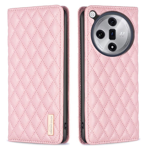 BINFEN COLOR BF Style-16 For Oppo Find X7 Ultra Phone Case Rhombus Grid Cover Card Holder