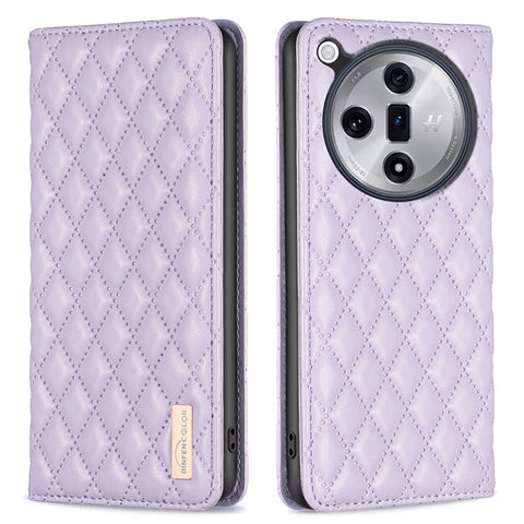 BINFEN COLOR BF Style-16 For Oppo Find X7 Ultra Phone Case Rhombus Grid Cover Card Holder