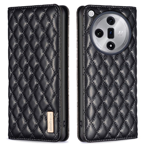 BINFEN COLOR BF Style-16 For Oppo Find X7 Ultra Phone Case Rhombus Grid Cover Card Holder