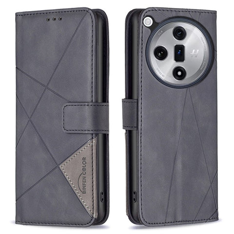 BINFEN COLOR For Oppo Find X7 Ultra Phone Cases Wallet Stand Geometry Imprint Leather Cover