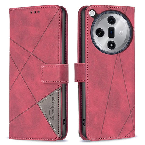BINFEN COLOR For Oppo Find X7 Ultra Phone Cases Wallet Stand Geometry Imprint Leather Cover