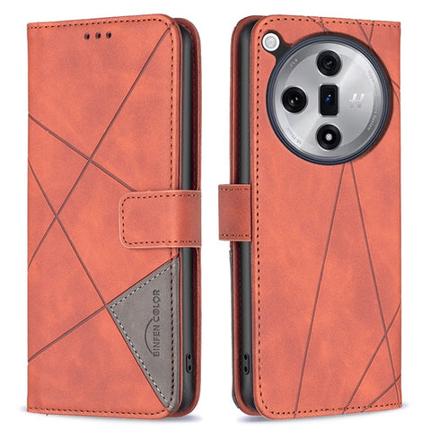 BINFEN COLOR For Oppo Find X7 Ultra Phone Cases Wallet Stand Geometry Imprint Leather Cover