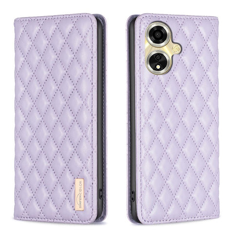 BINFEN COLOR BF Style-16 For Oppo A59 5G Phone Case with Card Holder Rhombus Grid Cover