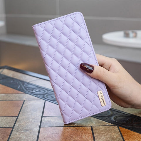 BINFEN COLOR BF Style-16 For Oppo A59 5G Phone Case with Card Holder Rhombus Grid Cover