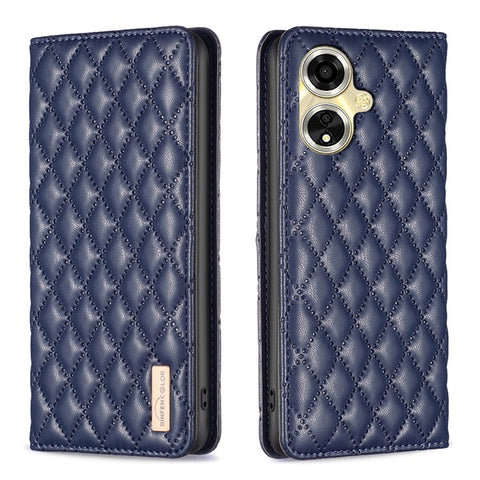 BINFEN COLOR BF Style-16 For Oppo A59 5G Phone Case with Card Holder Rhombus Grid Cover