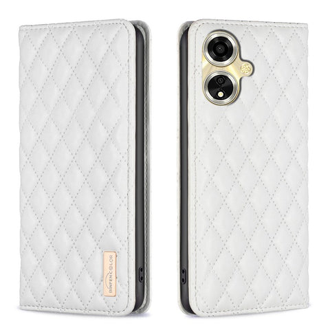 BINFEN COLOR BF Style-16 For Oppo A59 5G Phone Case with Card Holder Rhombus Grid Cover