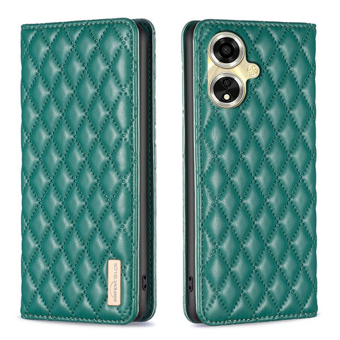 BINFEN COLOR BF Style-16 For Oppo A59 5G Phone Case with Card Holder Rhombus Grid Cover