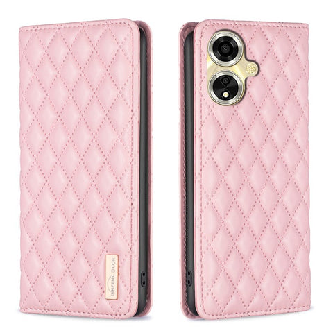 BINFEN COLOR BF Style-16 For Oppo A59 5G Phone Case with Card Holder Rhombus Grid Cover
