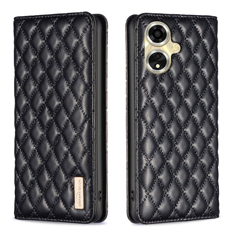 BINFEN COLOR BF Style-16 For Oppo A59 5G Phone Case with Card Holder Rhombus Grid Cover