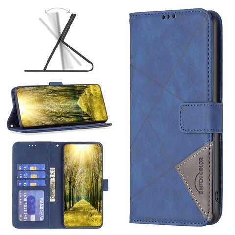 BINFEN COLOR For Oppo A59 5G Phone Cases Wallet Stand Geometry Imprint Leather Cover