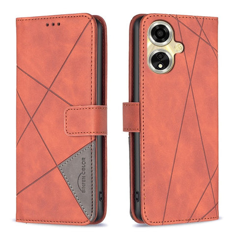 BINFEN COLOR For Oppo A59 5G Phone Cases Wallet Stand Geometry Imprint Leather Cover