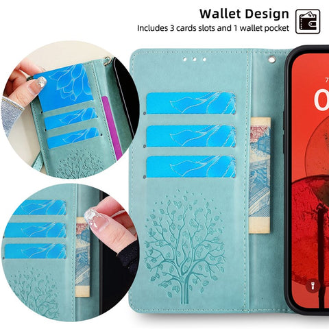 For Samsung Galaxy F14 5G Case Imprinted Deer Tree Pattern Protective Cover with Wrist Strap