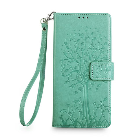 For Samsung Galaxy F14 5G Case Imprinted Deer Tree Pattern Protective Cover with Wrist Strap
