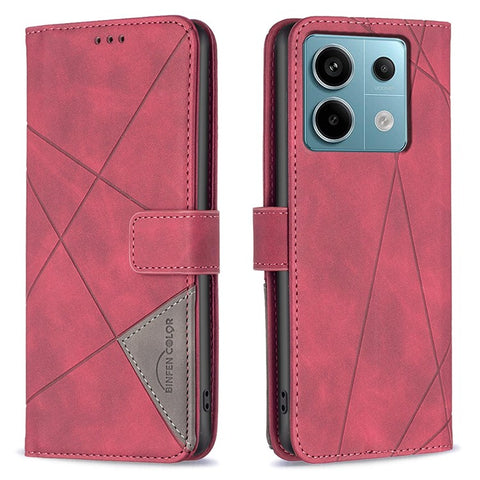 BINFEN COLOR For Xiaomi Redmi Note 13 Pro 4G / Poco M6 Pro 4G Phone Cases Wallet Stand Geometry Imprint Leather Cover
