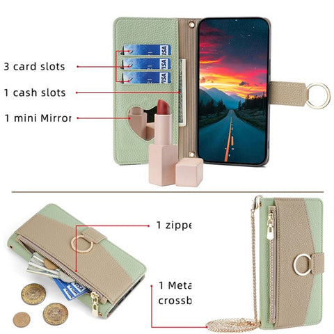 For OnePlus 10T 5G Case Zipper Wallet Mirror Leather Phone Bag Cover with Chain Strap