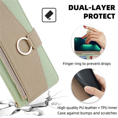 For OnePlus 10T 5G Case Zipper Wallet Mirror Leather Phone Bag Cover with Chain Strap