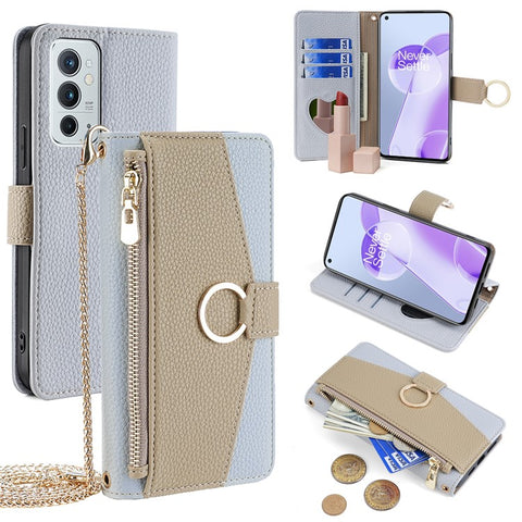 For OnePlus 9RT 5G Case Leather Phone Bag Cover Stand Card Holder with Chain Strap