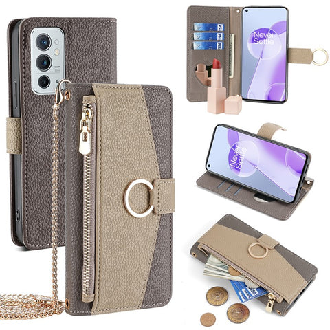 For OnePlus 9RT 5G Case Leather Phone Bag Cover Stand Card Holder with Chain Strap
