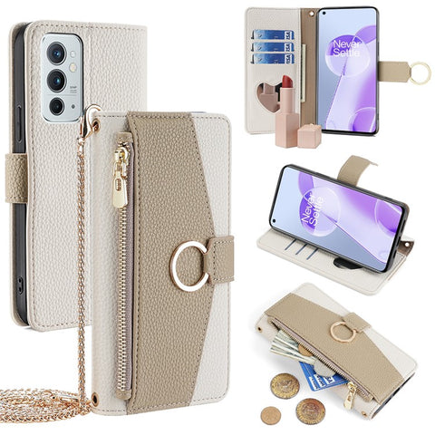 For OnePlus 9RT 5G Case Leather Phone Bag Cover Stand Card Holder with Chain Strap