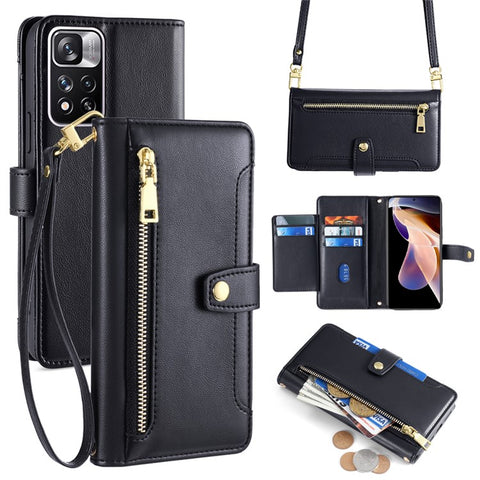 For Xiaomi Redmi Note 11 Pro / Note 11 Pro+ 5G Leather Case Zipper Pocket Crossbody Phone Cover