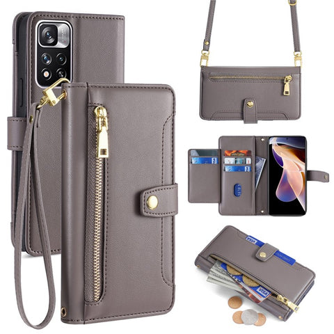 For Xiaomi Redmi Note 11 Pro / Note 11 Pro+ 5G Leather Case Zipper Pocket Crossbody Phone Cover