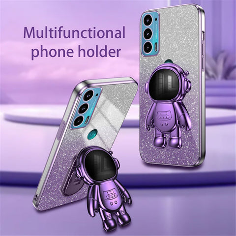 For Motorola Edge 20 Case Astronaut Kickstand Mobile Phone Drop-proof Electroplating Cover