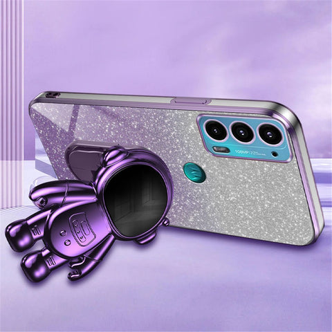 For Motorola Edge 20 Case Astronaut Kickstand Mobile Phone Drop-proof Electroplating Cover