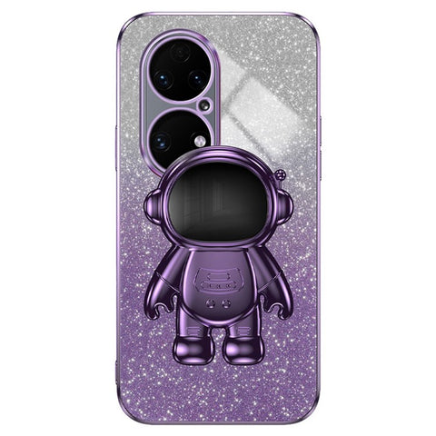 For Huawei P50 4G Case Astronaut Kickstand Glitter Powder PC+TPU Mobile Phone Cover